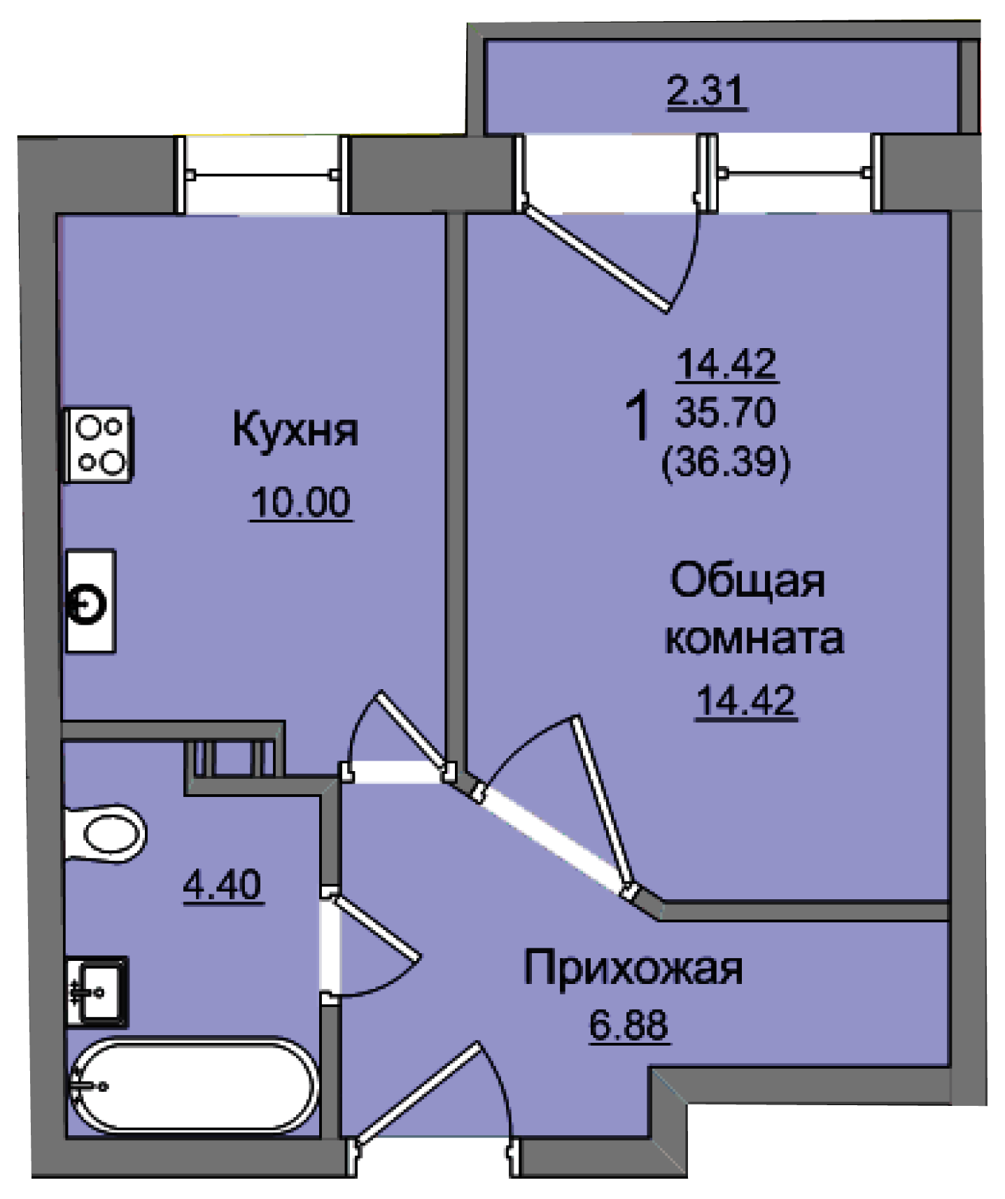 Однокомнатная квартира в Желябова, 47 желябова, 47 секция 3 №195