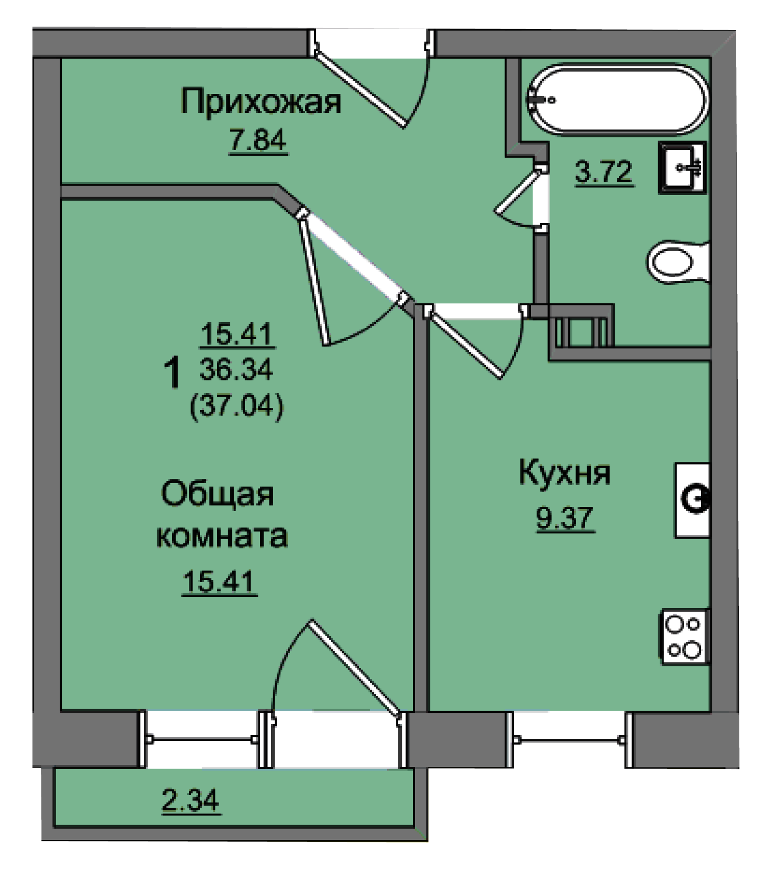 Однокомнатная квартира в Желябова, 47 желябова, 47 секция 2 №183